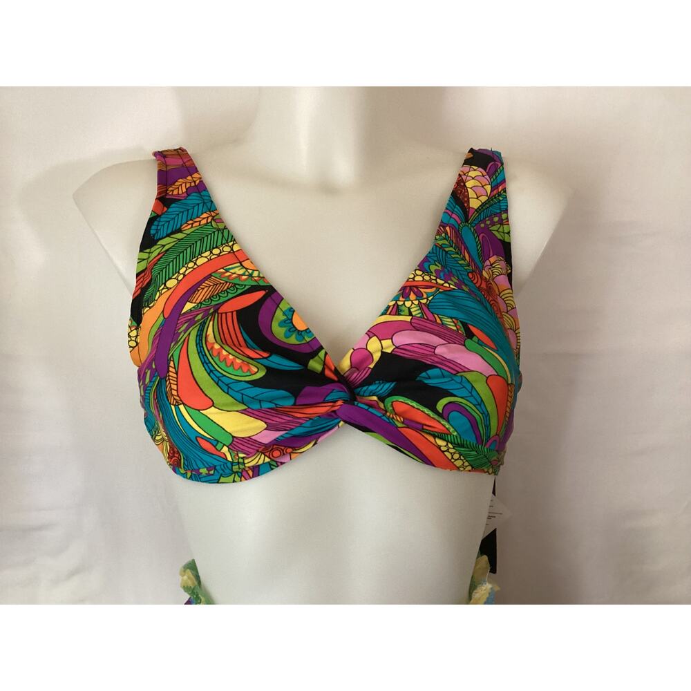 4568 NWT Bikini Bay M/M 57D FCPF Funky Feathers Underwire Cup Size Top Size 34E